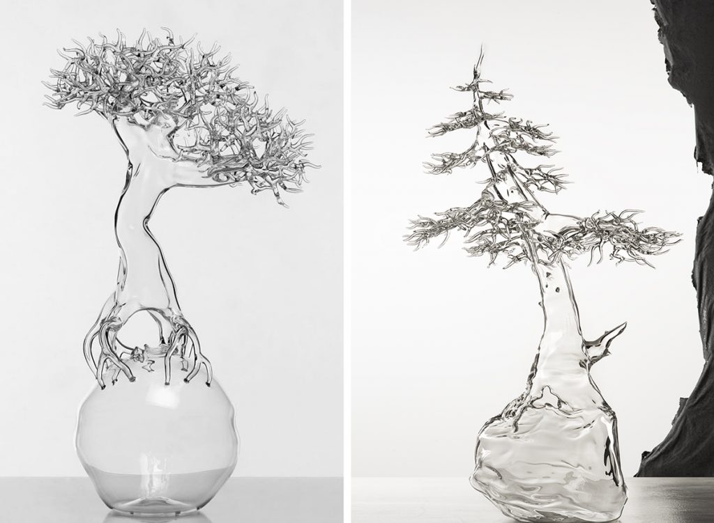 مجسمه های شیشه ای از درختان بونسای و موجودات دریایی اثر سیمون کرستانی